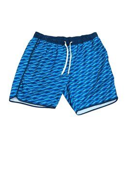 Fair Harbor XL Blue Wave Lined Swim Trunks Bathing Suit Elastic Waist Drawstring